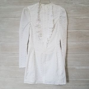 Vintage 70s Lolita Tuxedo Ruffle Mini Dress Dotted